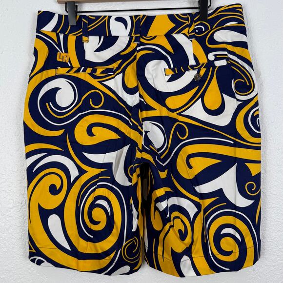LoudMouth Men's Golf Shorts Blue Gold Splash NWT Size 34 - Picture 3 of 5